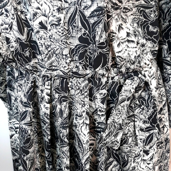 Vintage Breli Originals Floral Long-Sleeve Dress Square Neck Black & White 8 - Picture 4 of 15